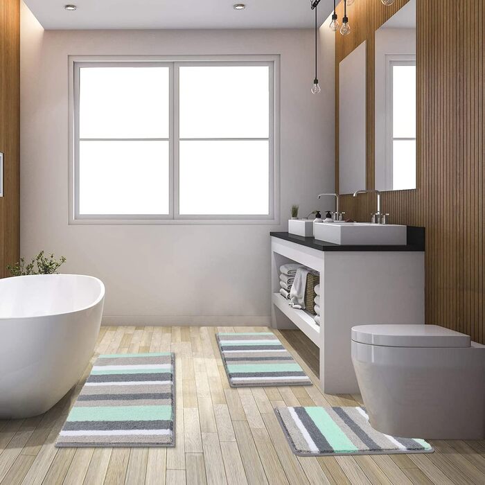 Комплект килимків для ванної Pauwer Soft, 3 шт., мікрофібра, нековзні, водопоглинаючі килимки для ванної, можна прати в пральній машині, килимок для ванни та туалету для душу, ванни та туалету (зелений) зелений 50 x 80 см 45 x 65 см 50 x 60 см