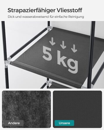 Шафа, Тканинна шафа, 6 полиць, Різні варіанти складання, 88 x 45 x 168 см, для спальні, гардеробної, Чорний RYG84H 88 x 45 x 168 см Чорний