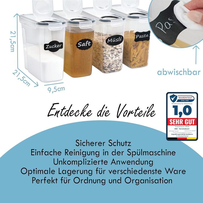 Контейнери для зберігання Soz об&39ємом 2,5 л, набір з 4 шт. з кришками без бісфенолу А, герметичні, без запаху, штабелюються, захищені від молі Диспенсер для борошна Кухонна коробка для зберігання (4)