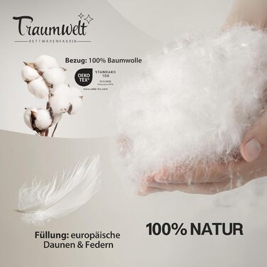 Пухова подушка, виготовлена в Німеччині, 3-камерна, 80x80 см, білого кольору, підходить для алергіків, сертифікована за стандартом Oeko-Tex Standard 100, клас 1, Downpass 80 x 80 см 1