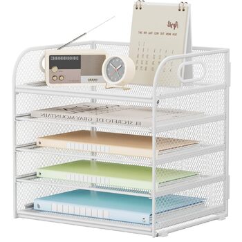 Органайзер для столу VITVITI, 5-ярусний лоток для листів, штабелювані тримачі для файлів, лотки з ручками, канцелярське приладдя для документів A4, паперу, книг, журналів (білий)