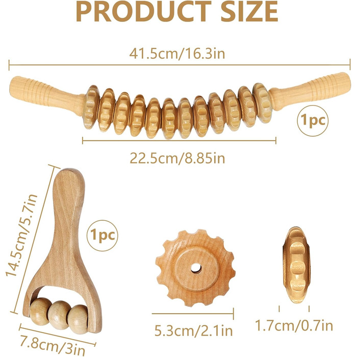 Жорсткий камінь 2 шт. и Fascia Roll Wood, Масажний ролик для спини Масажний ролик Дерев'яна фасційна паличка Масажер з ручкою для розслаблення м'язів для шиї, ніг, спини, тіла