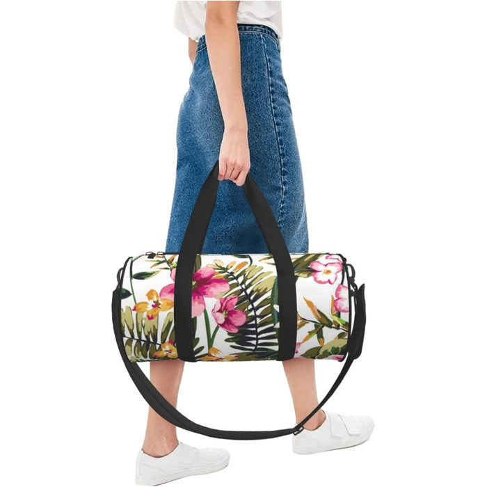 Спортивна сумка, дорожня сумка, акварельний принт, квітковий візерунок, сумка для подорожей на вихідні, чорна, універсальний розмір