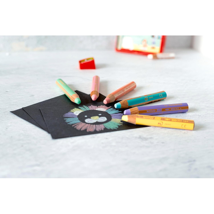 Кольоровий олівець, акварель та воскова крейда - 3 в 1 з дерев&39яним відтінком - 18 шт. з точилкою та пензлем - 12 стандартних та 6 пастельних кольорів