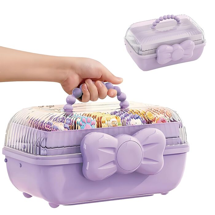 Організатор для гумок для волосся з ручкою, органайзер для дитячих шпильок для волосся, органайзер для дівчаток, 3-ярусна скринька для зберігання дитячих аксесуарів для волосся, для швейного приладдя, аксесуарів для волосся (фіолетовий)