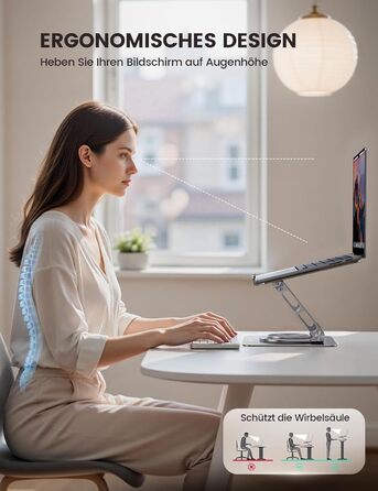 Підставка для ноутбука Lamicall регульована, поворотна на 360, алюмінієва, складана. Ергономічна підставка для Macbook Pro/Air та інших ноутбуків 10-17,3 дюймів для дому та офісу срібляста.