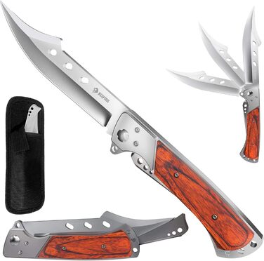 Гострий складаний ніж, кишеньковий ніж 14 см з руків'ям з палісандру, довгий дворучний ніж зі сталі 440c, дозволений для носіння,