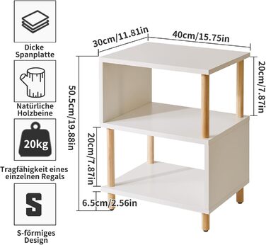 Білий журнальний столик, тумбочка, журнальний столик, журнальний столик з 2 відкритими відділеннями для спальні, вітальні, білий ніжки кольору дерева, YD-TM152W Дерев&39яні ніжки білі