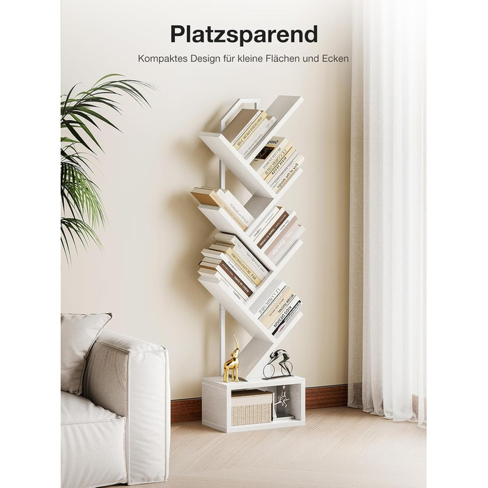 Книжкова полиця Coleshome у формі дерева, 6-ярусна окремостояча полиця, дерев&39яна книжкова полиця, підходить для вітальні та спальні, біла