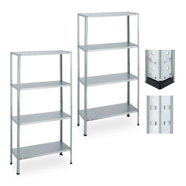 Надміцний стелаж Relaxdays, комплект з 2 шт. , розміри (В x Ш x Г) 147,5 x 75,5 x 30,5 см, 160 кг, оцинкована сталь, стелажі для зберігання в підвалах, сріблястий