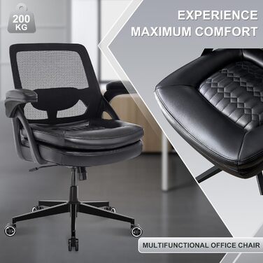 Офісний стілець, стілець для столу, обертовий стілець із сітчастою оббивкою, ергономічний, поперекова підтримка, сидіння 72 см, складні підлокітники, для офісу, домашнього офісу, кабінету, чорний