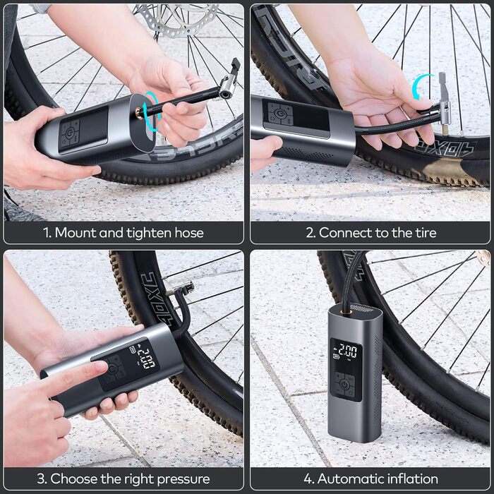 Електричний повітряний насос з акумуляторною батареєю 6000mAh, портативний міні-компресорний велосипедний насос Wistrue 150PSI, з