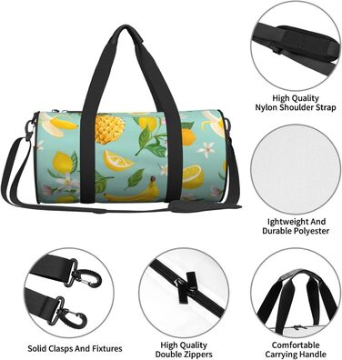 Чоловіча дорожня сумка, дизайн фрукти (лимон, банан, ананас), для коротких поїздок та на вихідні