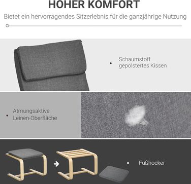 Крісло-реклайнер HOMCOM з підніжкою, крісло для відпочинку з лляним виглядом, сучасне крісло під телевізор, м&39яке крісло для вітальні, спальні, сірий колір