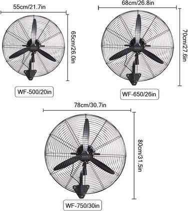 Настінні вентилятори, промислові потужні електричні вентилятори, швидкі важкі металеві настінні вентилятори, для промислових, комерційних, житлових приміщень і теплиць (розмір 20 дюймів) (26 дюймів)