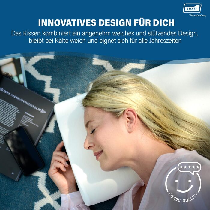 Подушка SISSEL Soft Curve Ніжна підтримка та комфорт В&39язкопружна піна Велюровий чохол, можна прати в пральній машині Полегшення для шиї та хребта, 63 x 31 x 8 см, білий