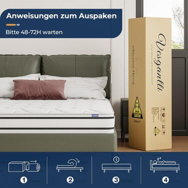 Матрац Vesgantti H4, висота 20 см, ортопедичний, 7-зонний, пружинний блок кишенькової форми, сертифікований Oeko-Tex, середньої жорсткості, пружинний блок кишенькової форми, матрац з холодної піни H4, щільний верх 20 см, 140 x 200 см