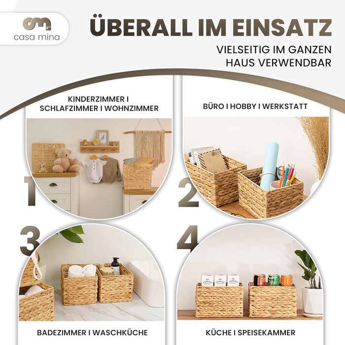 Кошик для зберігання Casa Mina 430x16 см 100 натуральний водяний гіацинт Декоративні кошики для зберігання для будь-якої кімнати Кошик для зберігання з міцним металевим каркасом, натуральний, розмір L