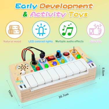 Дерев'яна іграшка Монтессорі SLEMAKO з дошкою Busy Board, світлодіодним підсвічуванням та електронним піаніно, розвиваюча іграшка, музична іграшка, подарунки для хлопчиків та дівчаток віком від 3 років на Різдво та дні народження