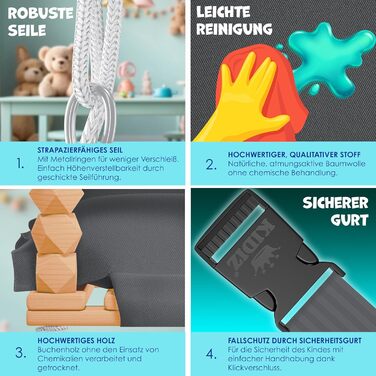 Дитячі гойдалки Дитячі гойдалки Сидіння гойдалки з м'якою оббивкою Дерев'яні гойдалки з захистом від перекидання до 60 кг Регульов