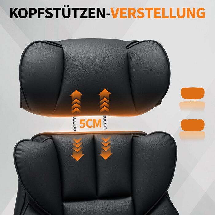 Ергономічне офісне крісло HOFFREE, до 200 кг, штучна шкіра, чорний