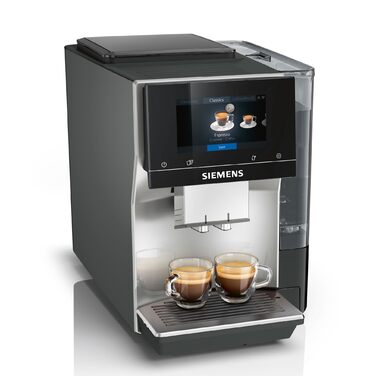 Кавомашина Siemens EQ700 classic кольоровий TFT-дисплей, 36 гарячих та холодних напоїв, Cold Brew, 10 фаворитів, функція 2-х чашок, керування через додаток, автоочищення, срібляста, TP715E17