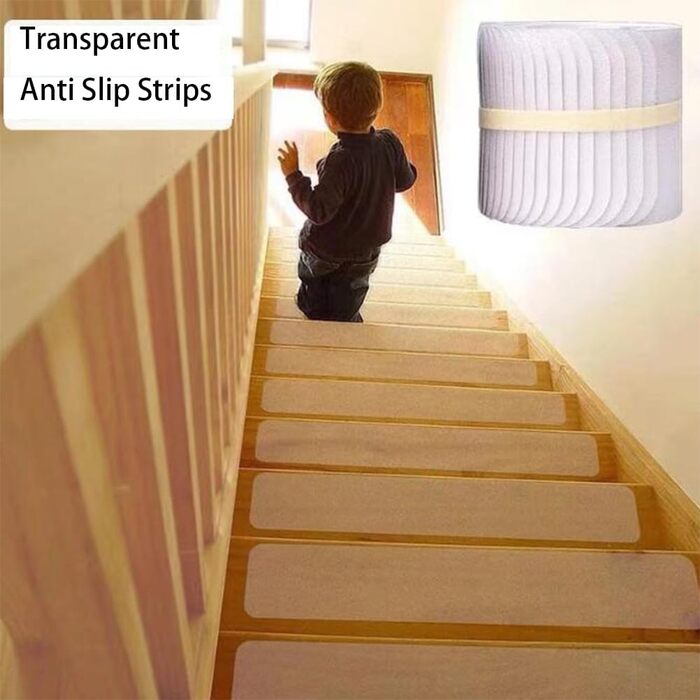 Комплект протиковзких смуг для сходів, прозорий килимок для сходів, водонепроникні килимки для сходів, самоклеючий килимок для сходів з монтажним роликом, килимки для сходів (15 x 60 см (15 шт.))