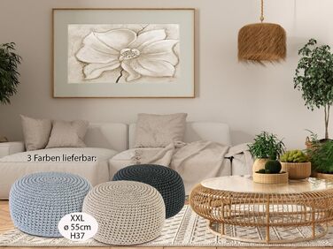 Пуф-подушка Ø55 H37 з мохеровим сидінням, пуф/табурет, можна прати та наповнювати, бежевий/білий