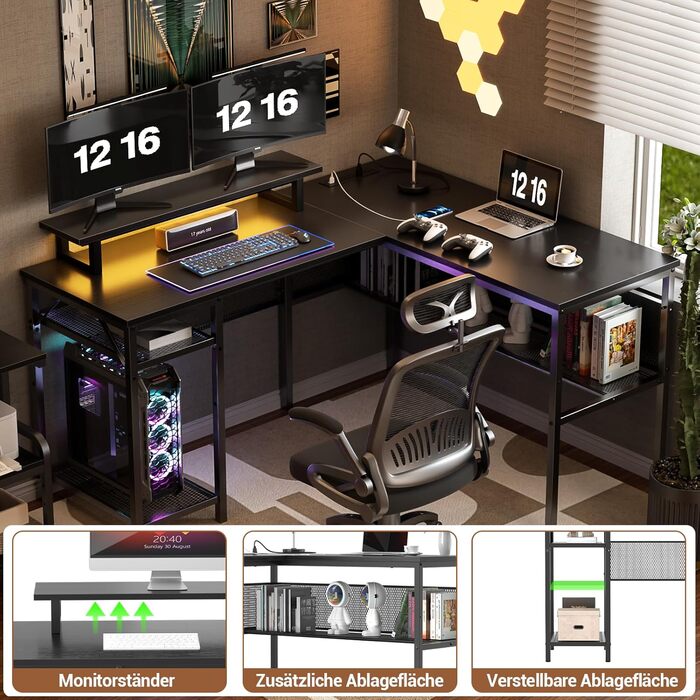 Г-подібний ігровий стіл, 14117x76 см, комп&39ютерний стіл з відділенням для зберігання речей, офісний стіл з двостороннім кутовим столом для навчання, ігровий, домашній офіс, чорний