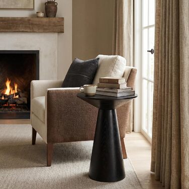 Круглий журнальний столик, чорний дерев&39яний журнальний столик, невеликий круглий журнальний столик для вітальні, вузький круглий журнальний столик як тумба біля ліжка або столик до дивана, сучасні фермерські меблі грибоподібної форми, Ø3450 см