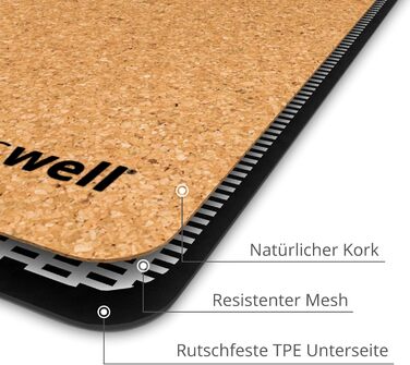 Килимок для йоги преміум-класу з корком (товщина 4 мм) - Нековзний килимок для фітнесу з лініями вирівнювання - Килимок для пілатесу Сумка для йоги Мандала