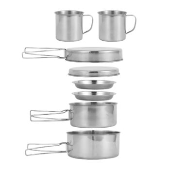 Предметний портативний набір для приготування їжі, чашки для кемпінгу на свіжому повітрі, пікніків, барбекю, 8 предметів, посуд з нержавіючої сталі для кемпінгу на свіжому повітрі, 8-