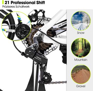 Гірський велосипед для дорослих HILAND H200 26 дюймів, 21 швидкість, подвійні дискові гальма, колеса 3/6 спиць, алюмінієва рама, чоловічий та жіночий велосипед, доступні різні кольори білий - 6 спиць