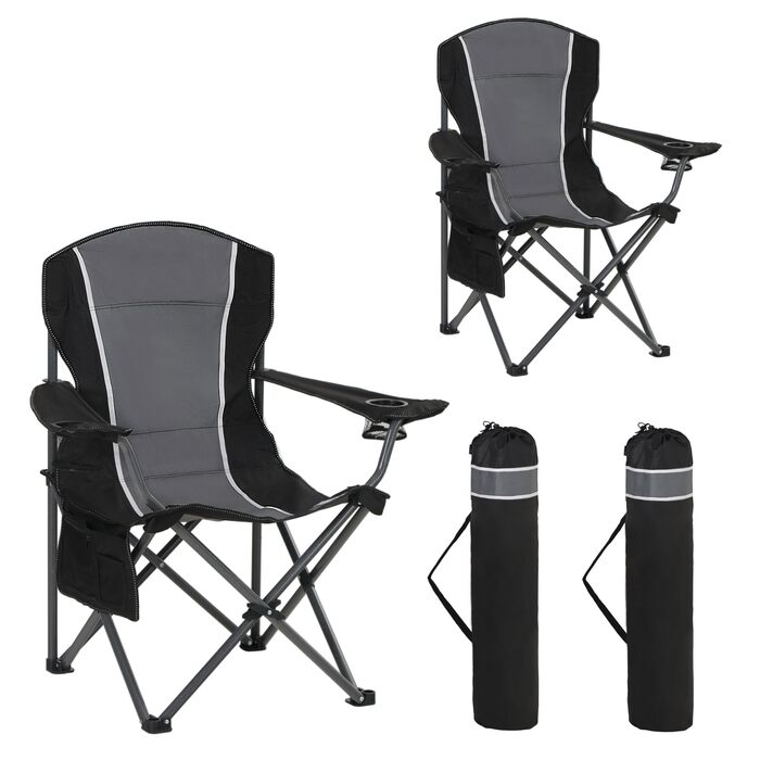 Комплект із 2 предметів Складане кемпінгове крісло, Складане крісло до 160 кг Кемпінгове крісло Складане крісло з підставками для чашок Складане крісло Кемпінгове рибальське крісло (сіре)