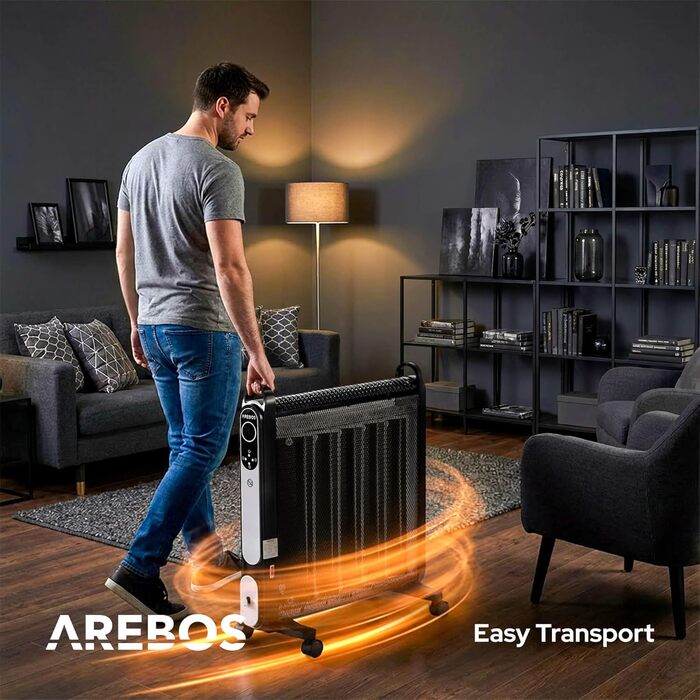 Конвекторний обігрівач Arebos Mica 2000 Вт 2 потужних рівня нагріву Регульований термостат 3D-система опалення Енергозберігаючий променевий обігрівач У комплекті пульт дистанційного керування та цифровий дисплей Тепловентиляторний обігрівач Чорний