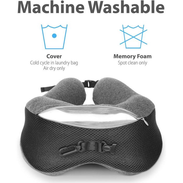 Дорожня подушка Fosmon з берушами, м&39яка зручна дорожня подушка з піни з ефектом пам&39яті для підтримки голови та підборіддя, 100 бавовна, чохол, який можна прати в пральній машині, для подорожей - темно-сірий/чорний (сітка)