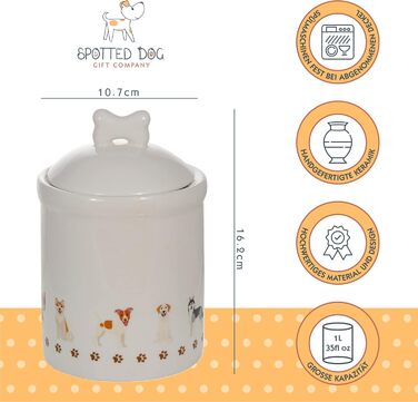 Керамічна банка для зберігання Spotted Dog Gift Company, керамічна банка з кришкою, контейнер для зберігання, банка з мотивом собаки, декор для кухні з собакою, кухонний аксесуар та подарунок для власників собак