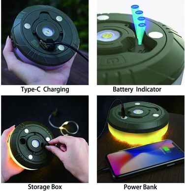 Водонепроникні портативні зовнішні струнні ліхтарі, світлодіодний кемпінговий ліхтар 2 в 1 Міні-портативний кемпінговий ліхтар (кольоровийтеплий, ArmyGreen)