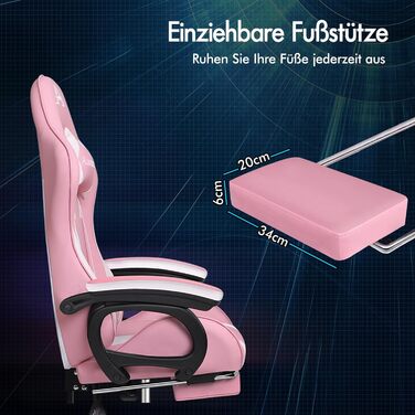 Ігрове крісло ALFORDSON, офісне крісло, з 2-точковим масажем, підставкою для ніг, підголівником та поперековою подушкою, регульована спинка 150, штучна шкіра, рожевий