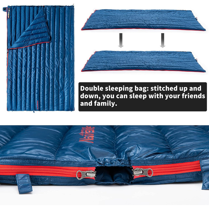Натурхиковий пуховий спальний мішок, ультралегкий, компактний портативний, конверт 650 FP, зимовий спальний мішок на 3-4 сезони з невеликим розміром упаковки для кемпінгу на свіжому повітрі, CWM400-темно-синій (6)