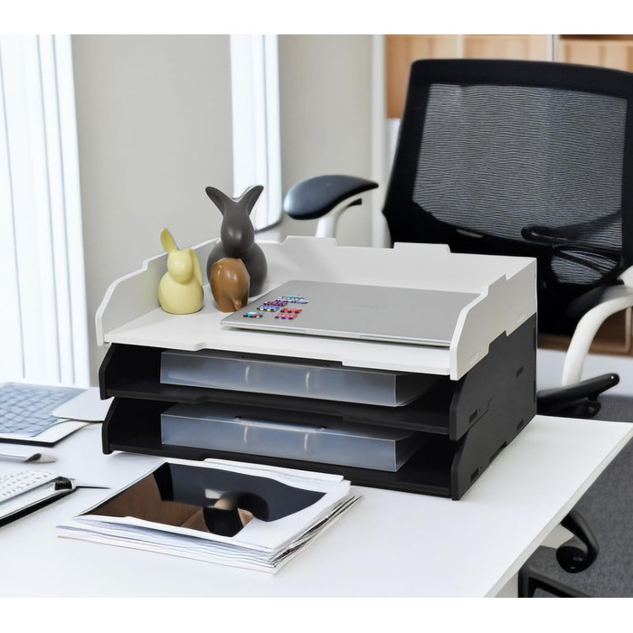 Штабельований лоток для паперу, A3, 3 рівні, настільний органайзер для офісного приладдя, зберігання файлів, органайзер для листів, папка для файлів A3, для дому або офісу, школи, білий (альбомний формат, білий, 3 рівні) 32 x 22 x 46,5 см