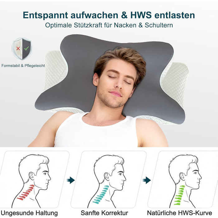 Ортопедична подушка для шиї з піни з ефектом пам&39яті та подушка для підтримки шийного відділу хребта ергономічна подушка-метелик для сну на боці та на спині від болю в шиї, регульована по висоті та яку можна прати