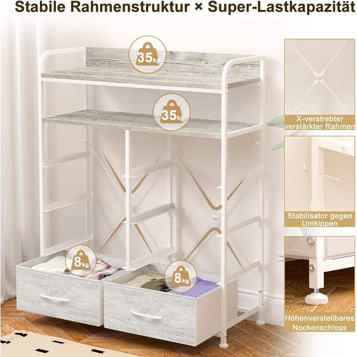 Комод, шафа, шафа для зберігання речей, 8 тканинних шухляд, 4 бічні кишені, 2-рівневі дерев&39яні полиці, скриня для спальні, вітальні, білий дуб, 8 шухляд з бічними кишенями