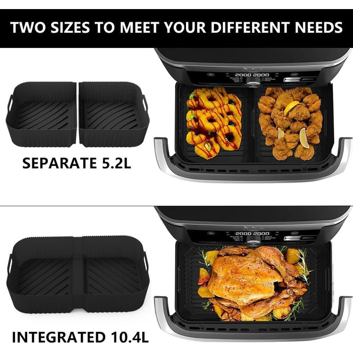 Аксесуари для фритюрниці ZOYDP для Ninja AF500EU, аерофритюрниця з силіконовою формою 10.4 л 2x5.2 л для Ninja AF500EU, 3 шт. и силіконових форм Аксесуари для Ninja AF500EU Foodi Flexdrawer (чорний)