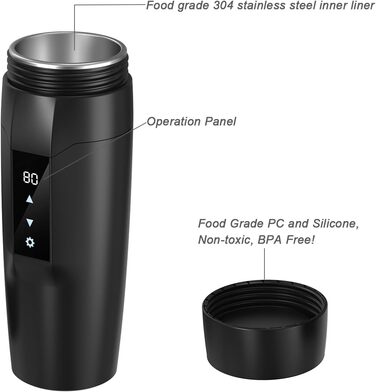 Портативний автомобільний чайник з підігрівом, 350 мл, кружка з нержавіючої сталі 304, регульована від 40 до 100 , колба для швидк