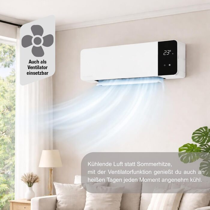 Керамічний настінний вентилятор-обігрівач Telefunken PTCWH-2000W Світлодіодний дисплей з цифровим термостатом та пультом дистанційного керування, функція таймера, коливання, вентилятор, захист від перегріву, 18-45C