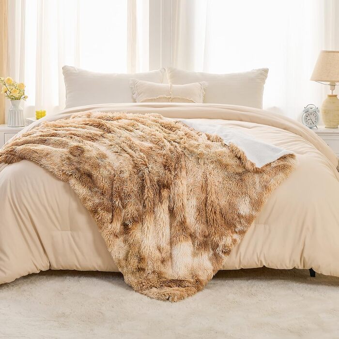 Плед EMME зі штучного хутра, пухнастий, 150 x 200 см, хутряний плед, вовняний плед, плед, супер м&39який, пухнастий плед зі штучного хутра, теплий флісовий плед, товстий, елегантний, плед для дивана та ліжка, колір тай-дай коричневий 150x200 см 01-тай-дай