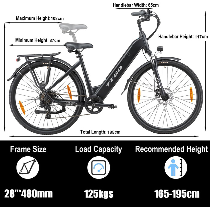 Дюймів, електричний велосипед для чоловіків та жінок з акумулятором 36 В 20 Аг та двигуном 250 Вт, запас ходу до 110 км, легкий алюмінієвий електровелосипед для щоденного використання та відпочинку, C3 White, 28