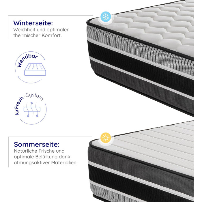 Матрац Felis з холодної піни 180x200 см, рівень жорсткості H4 - сертифікований Oeko-Tex - зимова/літня сторона HR піна, 7 зон, висота 30 см - вироблено в ЄС, 180 x 200 см