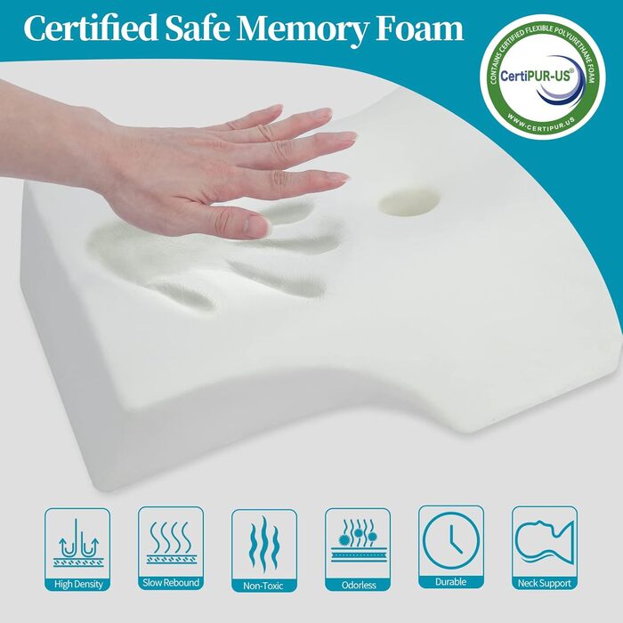 Ортопедична подушка для шиї HOMCA, ергономічна подушка з піни з ефектом пам&39яті, ортопедична подушка для підтримки шиї та шийного відділу хребта, біла, 61 x 41 x 9 см/11 см